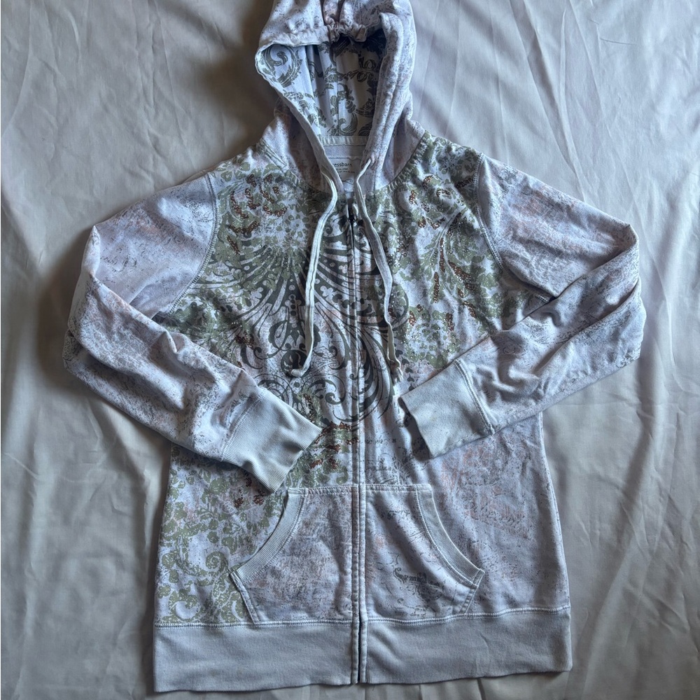 Y2K Vintage White, Green and Gray Graphic Hoodie